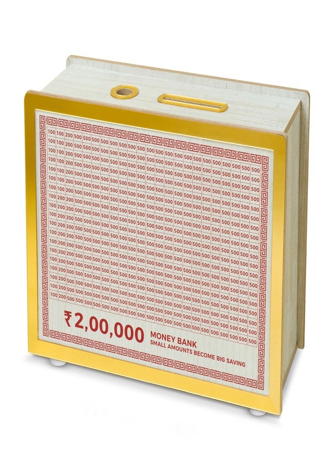 Bmado Wooden Money Bank | Laminated Secure Saver Box | Secure Your Money from Mold | Writable with Any Pen | 2 Lakh Savings Piggy Bank for Kids & Adults - Image 1